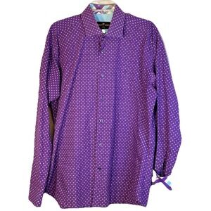 Bertigo Men's Shirt Long Sleeve Cotton purple & white size 5/ XL contrast print